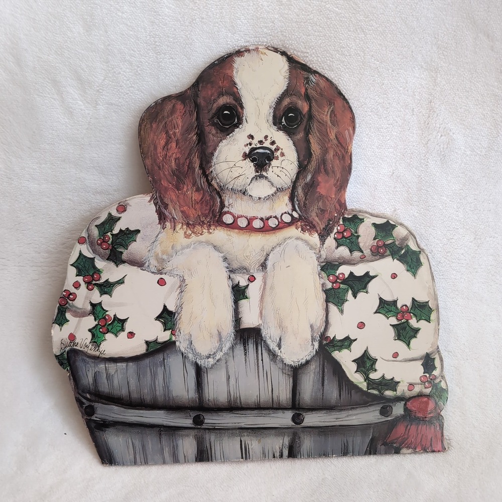 Vintage Christmas‎ Puppy Silent Companion Wood Dummy Board Dog Wall Art Spaniel